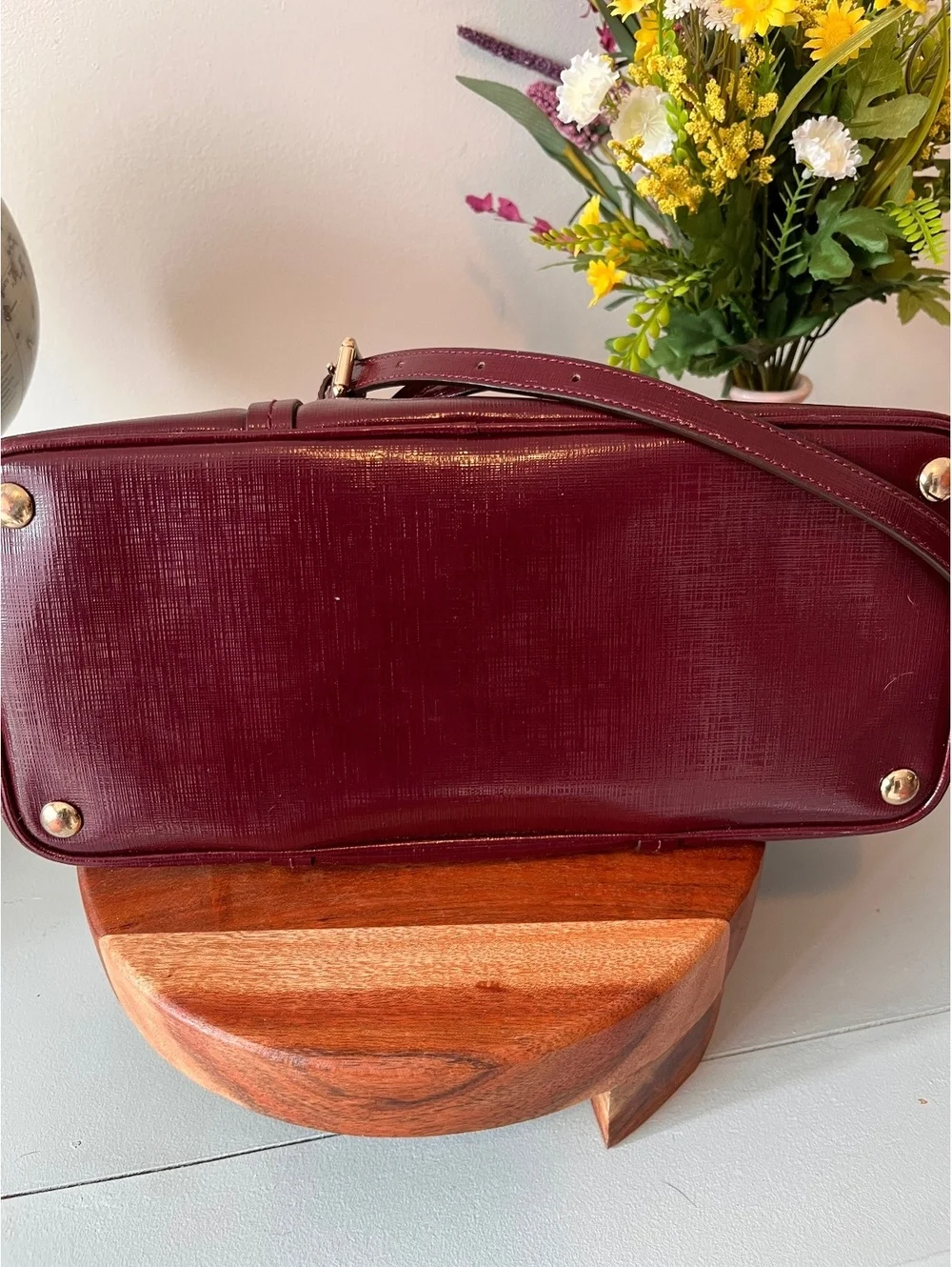 COACH Burgundy Saffiano Leather Peyton Cora Domed Satchel & Crossbody Bag F25671